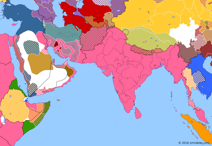 Political map of South & Southwest Asia on 18 Dec 1917 (The Fall of the Ottoman Empire: Transcaucasian Commissariat), showing the following events: Transcaucasian Commissariat; Battle of Jerusalem; Bolshevik Nullification of Anglo-Russian Entente; Brest-Litovsk Armistice; Armistice of Erzincan.