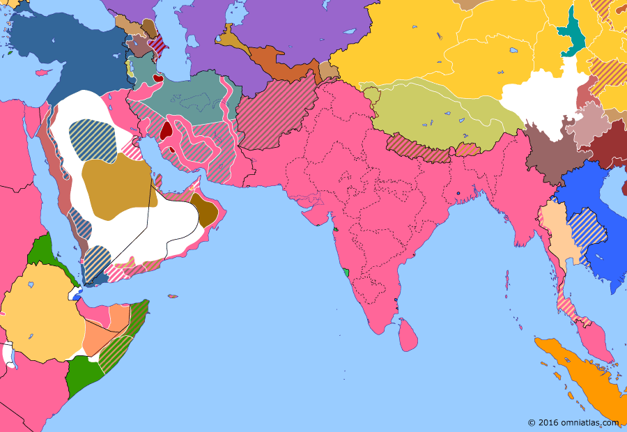 Political map of South & Southwest Asia on 26 May 1918 (The Fall of the Ottoman Empire: Breakup of Transcaucasia), showing the following events: March Days; Transcaucasian Democratic Federative Republic; Revolt of the Czechoslovak Legion; Independence of Georgia.