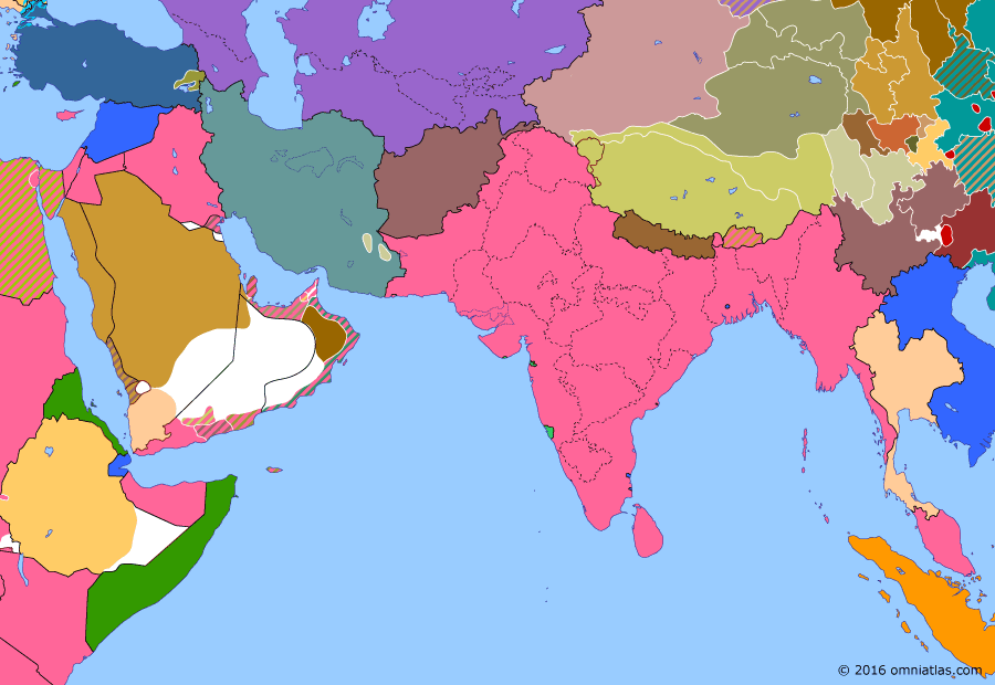 Political map of South & Southwest Asia on 27 Apr 1930 (Rising Nationalism: Salt March), showing the following events: Wall Street Crash; Tajik Socialist Soviet Republic; Purna Swaraj; Salt March; Qissa Khwani Bazaar massacre.